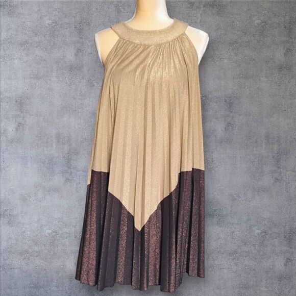 Free People Womens Pleated Love Metallic Mini Dress Size Medium - Picture 1 of 6